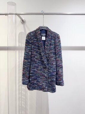 🚩steal CHANEL Multicolor Tweed Double-Breasted Blazer Jacket